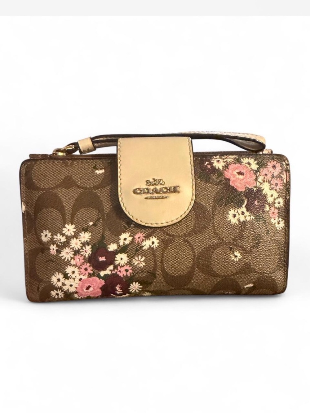 Coach Tech Phone Wallet in Signature Canvas with Evergreen Floral Print (C3722)